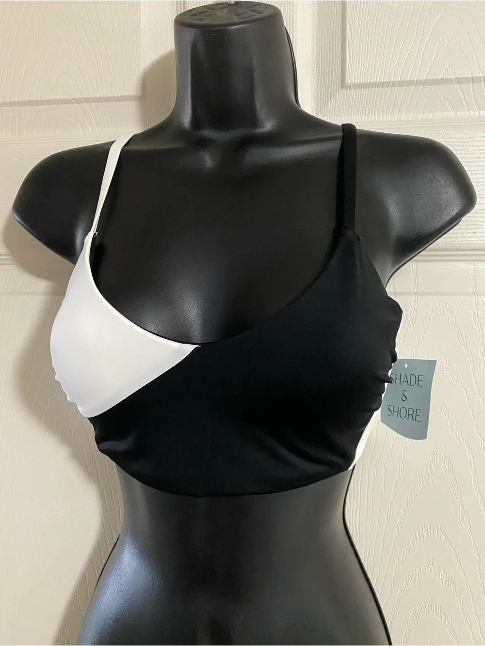 Shade & Shore Black and White Colorblock Bikini Top